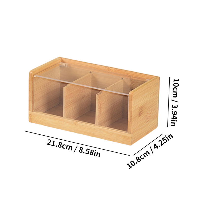 Bamboo Tea and Coffee Bag Storage Box, Large Capacity Organizer Box, Coffee Compartment Box, Office Multifunctional Storage Box
