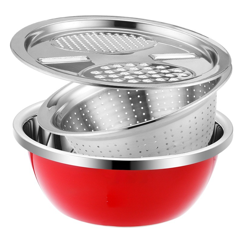 Factory Wholesale Stainless Steel Grater Plate Three-Piece Set Home Kitchen Drain Grater Cornucopia Bank Gift Set
