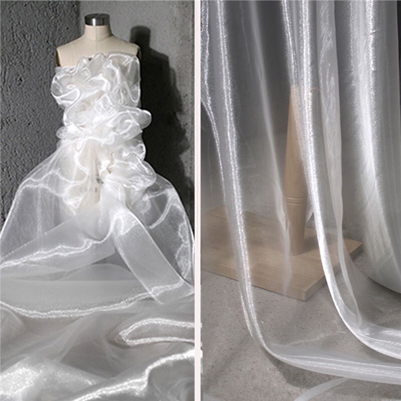 White Liquid Water Gloss Yarn Colorless Transparent Texted Elegant Cloth High Gloss Organza Hanfu Designer Fabric