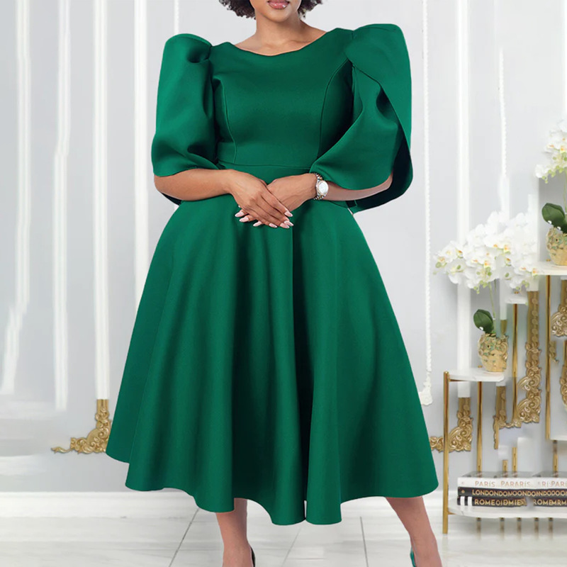 Foreign trade cross-border Women's round neck fashion elegant high waist large swing dress banquet party dress African dress