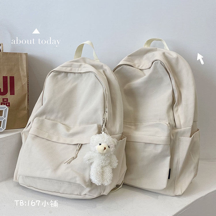 高校の学生の純色のカバンの女性ins森系の百合大学のキャンパスのシンプルな中学生のキャンバスのリュックサック|undefined