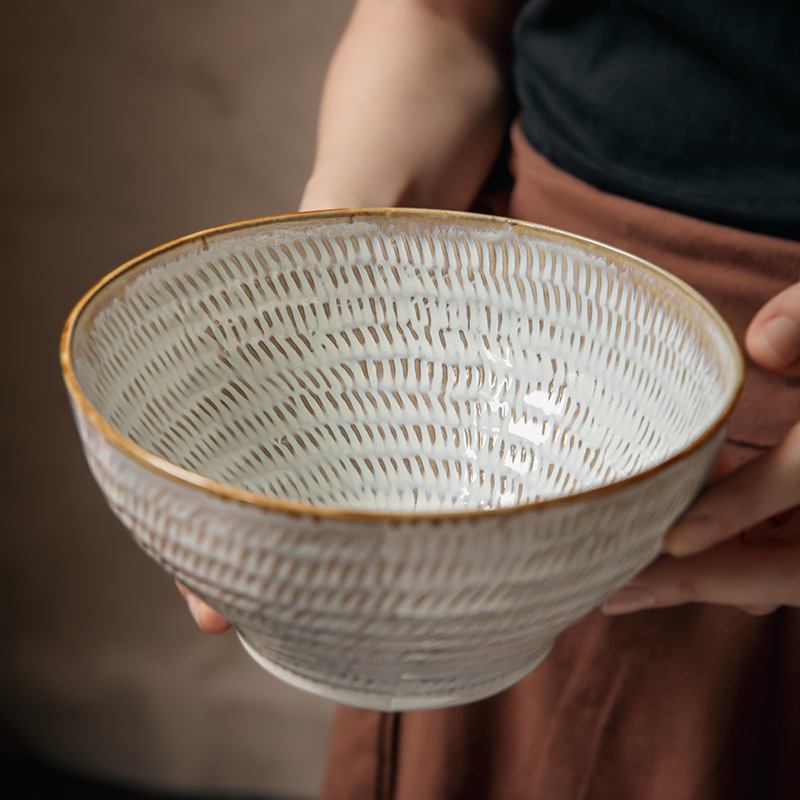 Justo hermoso relieve de 7 pulgadas Ramen tazón retro alto tazón de exportación transfronteriza tazón de cerámica tazón de fideos