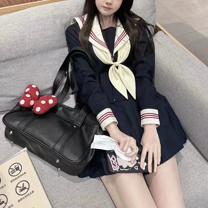 달콤한 일본 스타일 대학 스타일 기본 JK 세트 여성 여름 작은 나이 감소 해군 칼라 선원 세트 주름 치마