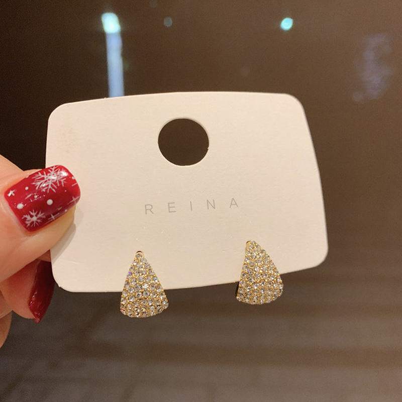 Korea Dongdaemun simple full diamond earrings earrings simple water drop earrings cold style simple metal earrings for women