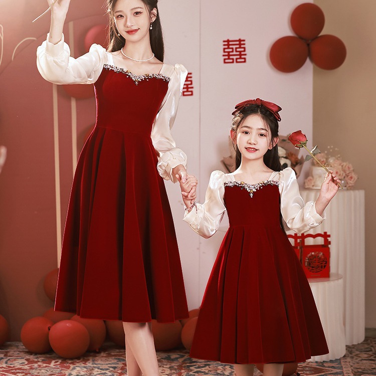 儿童礼服新款红色花童婚礼小女孩公主裙儿童主持人钢琴演奏演出服
