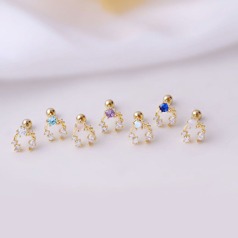 0.8MM titanium steel thin rod colorful zircon single ear bone studs