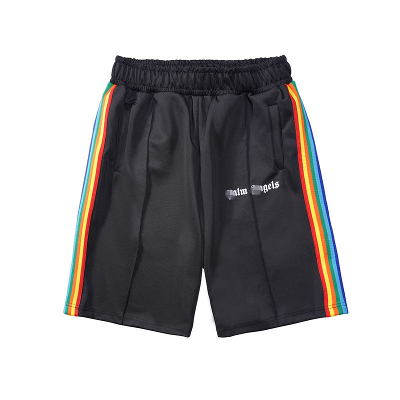 Trendy Brand Palm Angel Casual Side Rainbow Striped Shorts with Stretch Waist for Men and Women Sports Pants