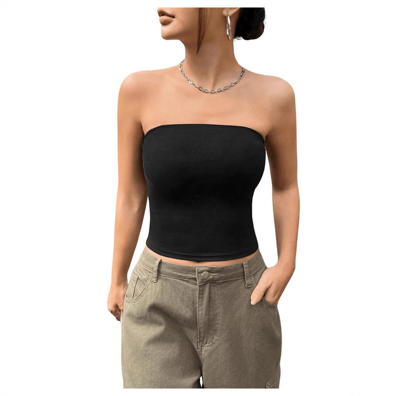 European and American Style Double-Layered Tube Top, Pure and Elegant, Cross-Border Design, Short and Slim-Fitting, Sexy and Trendy Women's Clothing