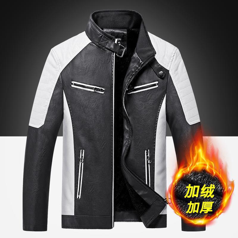 Invierno transfronterizo chaqueta de cuero de hombre de moda de empalme locomotora Amazon chaqueta de cuero retro chaqueta de cuero de hombre