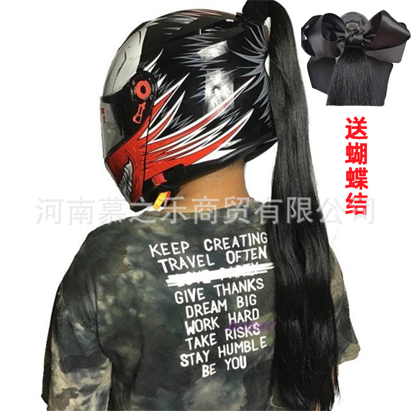 Helmet Ponytail with Bow DIY Helmet Braid Large Suction Cup Motorcycle Electric Vehicle Helmet Decoration