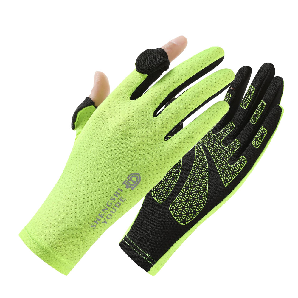 Guantes de protección solar para mujer, verano al aire libre, seda de hielo fina, deportes, conducción, conducción, antideslizante, dedos con fugas, guantes de pesca de dos dedos
