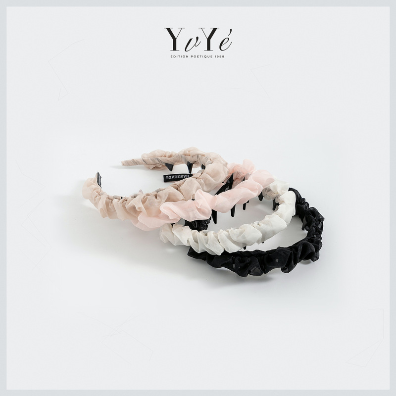 Yvye Organza Pleated Hairband with Teeth for Women, Summer High Crown Headband, Lightweight Hairband for Washing Face