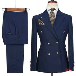 新款男士西装两件套双排扣婚礼派对歌手服装新郎伴郎宴会主持礼服