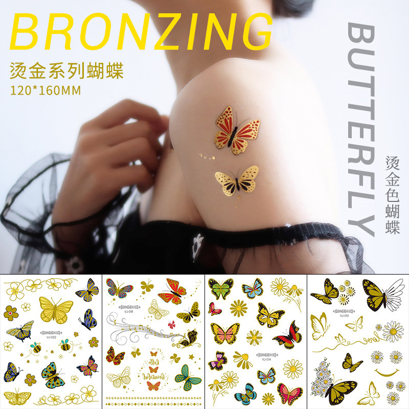 Cross-Border Primary source new butterfly Daisy gilded tattoo sticker gilded White Ink tattoo sticker