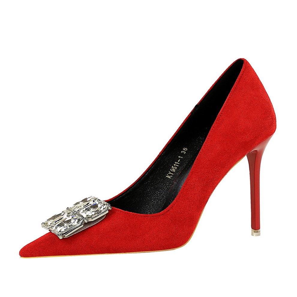 Elegant Pointed Toe Stiletto Heel Pumps With Rhinestone Buckle_voghion.com