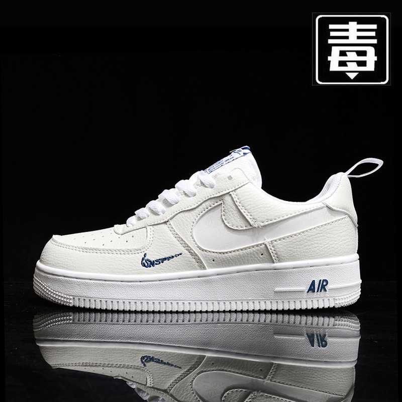 Nike Official Pure Original Putian Shoes Air Force One Reflective White and Blue Low-Top Sneakers Official Aj Men's Shoes Women's Shoes Trendy