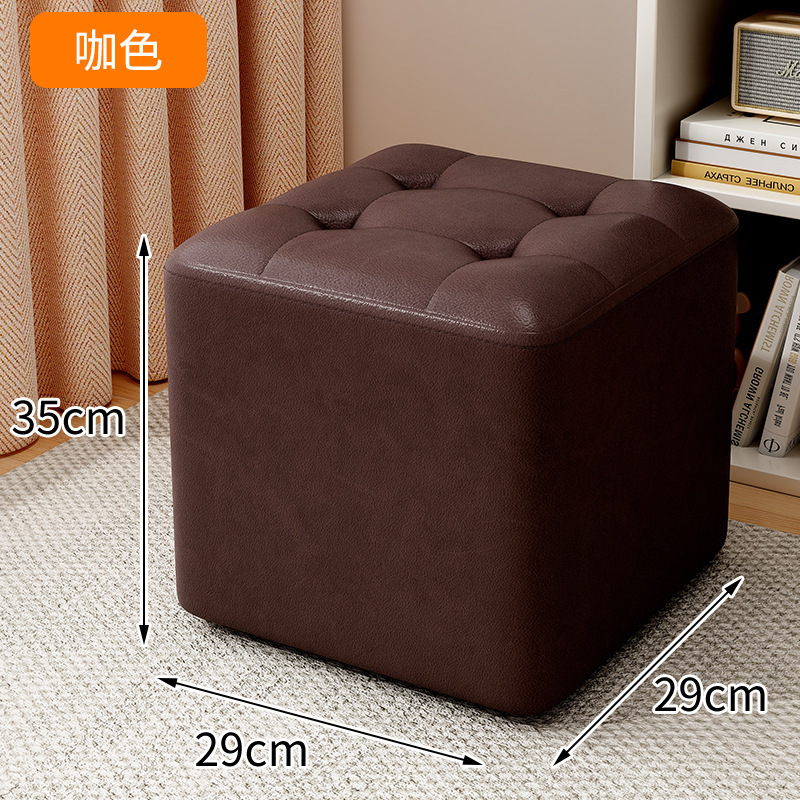 リビングルームの小さなスツール、家庭用の低いスツール、丈夫で耐久性のあるソファコーヒーテーブルベンチ、ソフトパッケージシート、無垢材レザースツール、靴交換スツール|undefined
