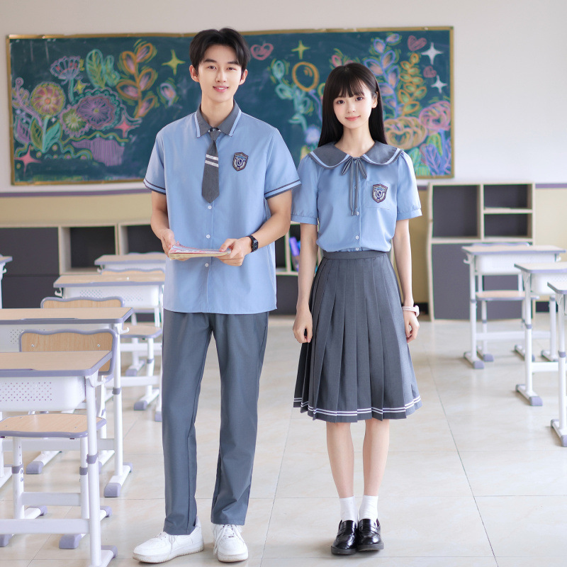 Couple Outfits, College-Style Summer Short-Sleeved Suits for Men and Women, Class Uniforms, Performance Costumes, Graduation Season Costumes