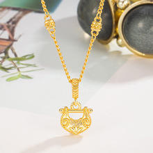 新款金色莲花小锁包吊坠项链新中式国风轻奢复古锁骨链高级感女