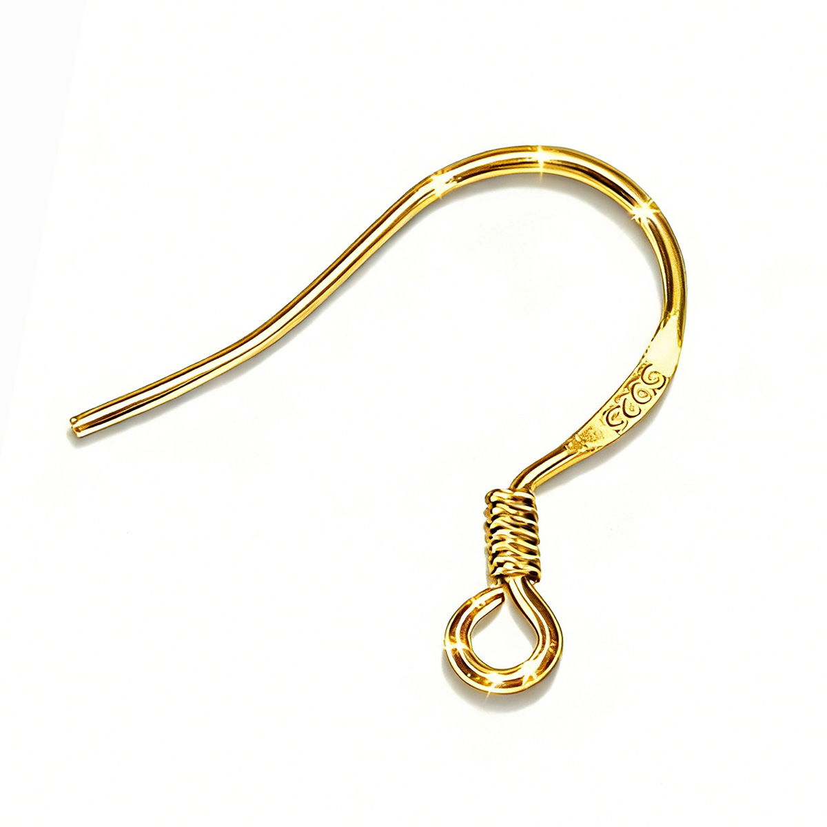 Spring ear hook flattened gold plated 1 piece
