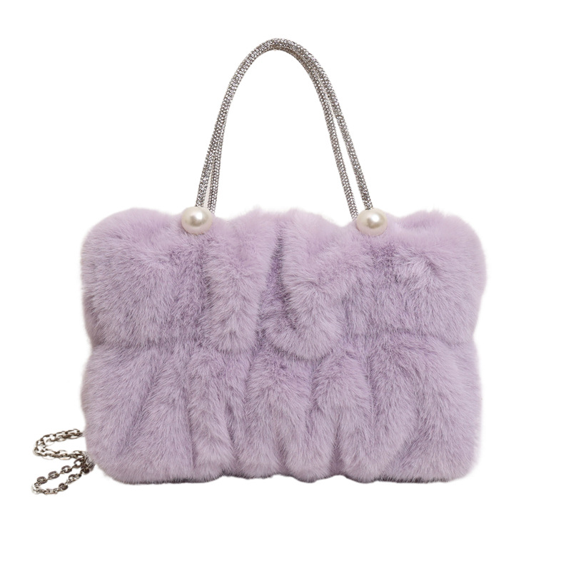 Bolso de mano peludo para mujeres ins versátil nuevo nicho de moda bolso de mochila bolso de nube bolso de cadena pliegue bolso de moda