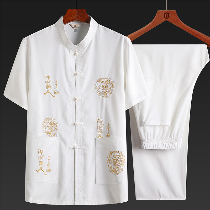 唐装男中老年夏季短袖套装爸爸装中国风半袖汉服老人衣服爷爷套装