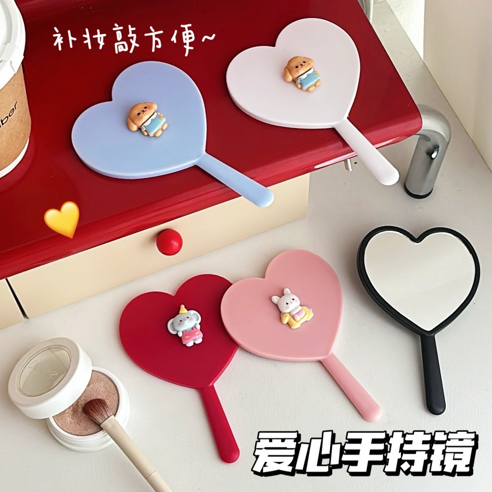 Nuevo estilo pequeño estilo ins, espejo de mano conveniente, corazón de niña, espejo de maquillaje al aire libre, espejo de maquillaje, artículo de moda
