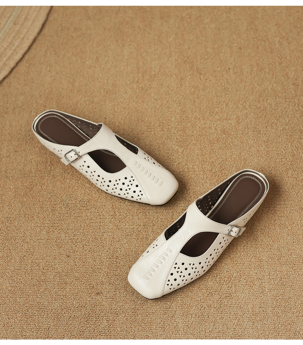 Dép sandal nữ xỏ ngón đế bệt quai chữ T đục lỗ mùa hè — đen chi tiết 24