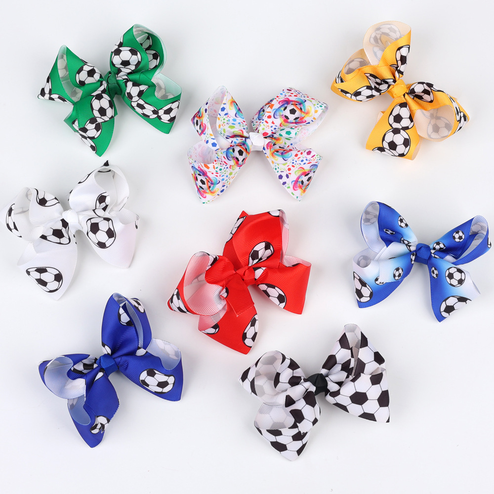 World Cup Children's Headwear Wholesale Solid Color Football Bubble Bow Hairpin Fans Decorative Football Clip