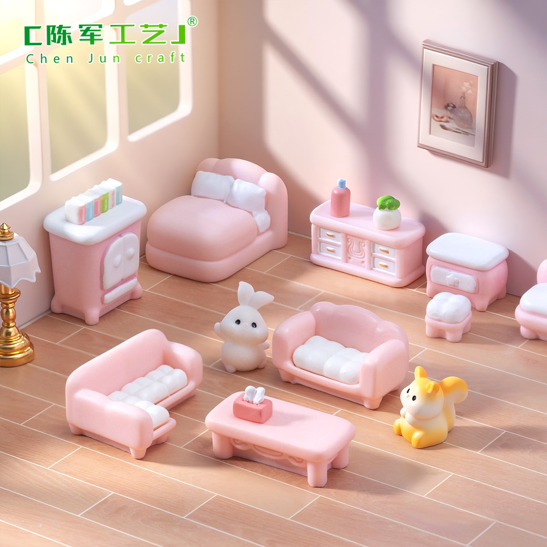 Creative Pink Sofa Crib Furniture Series Doll House DIY Decoration Accessories Micro Landscape Resin Small Ornaments