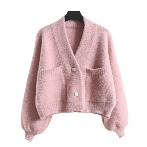 KANING imitates sable fur knitted cardigan women's new Korean version autumn and winter short small size loose outerwear sweater women 