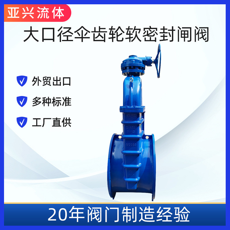 Z545X 弹性座封闸阀 软密封闸阀 伞齿轮法兰 DN1000 涡轮头 大口