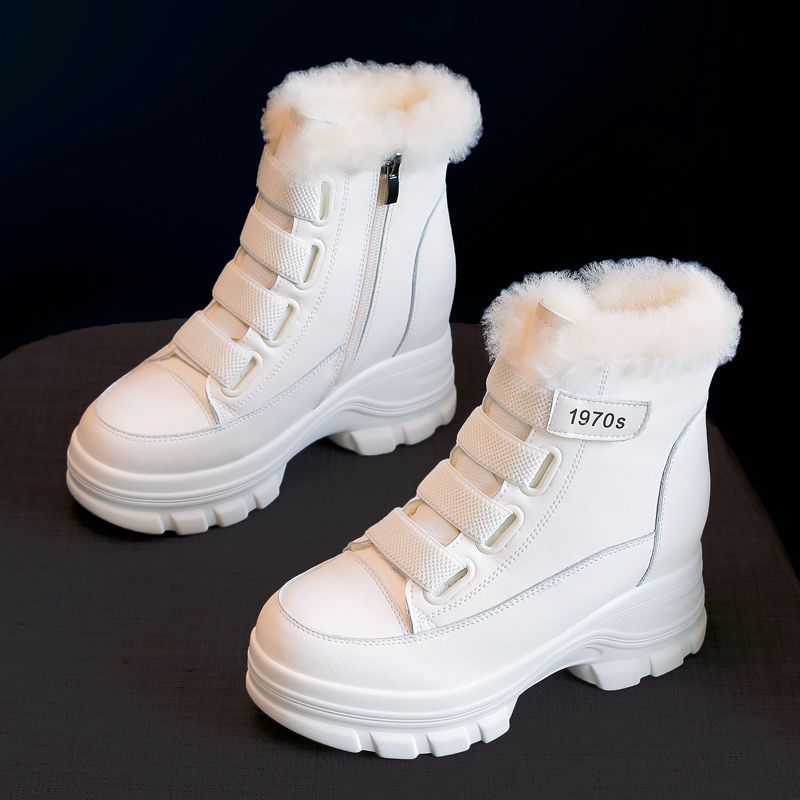 Doposci da donna 2024, la nuova altezza interna ispessita in peluche invernale aumenta i versatili stivali Martin, pelle e pelliccia_voghion.com