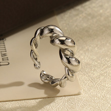 跨境新款设计牛角包戒指女日韩ins风小众简约开口可调节指环批发