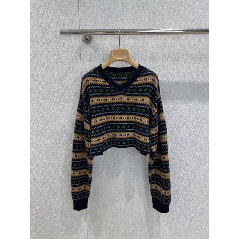 Nanyou Women's m Home 25 Autumn and Winter New Scottish Style Diamond Line Jacquard V Neck Pullover Short Sweater for Women