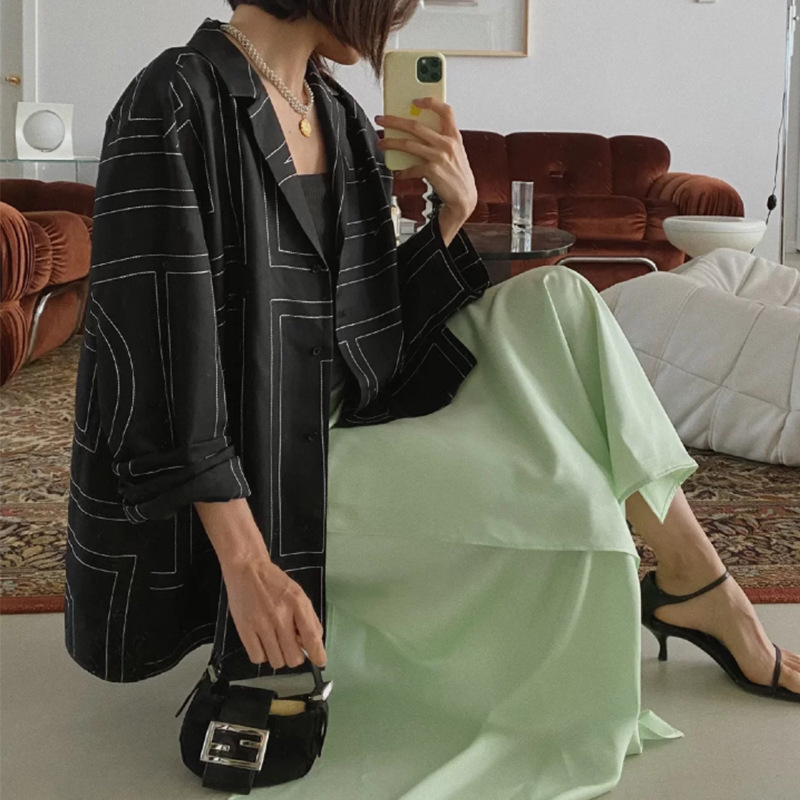 Ins Scandinavian Style Blogger Savi Little Octopus 100 Silk Embroidered Long-Sleeved Lazy Loose Shirt and Pants Suit
