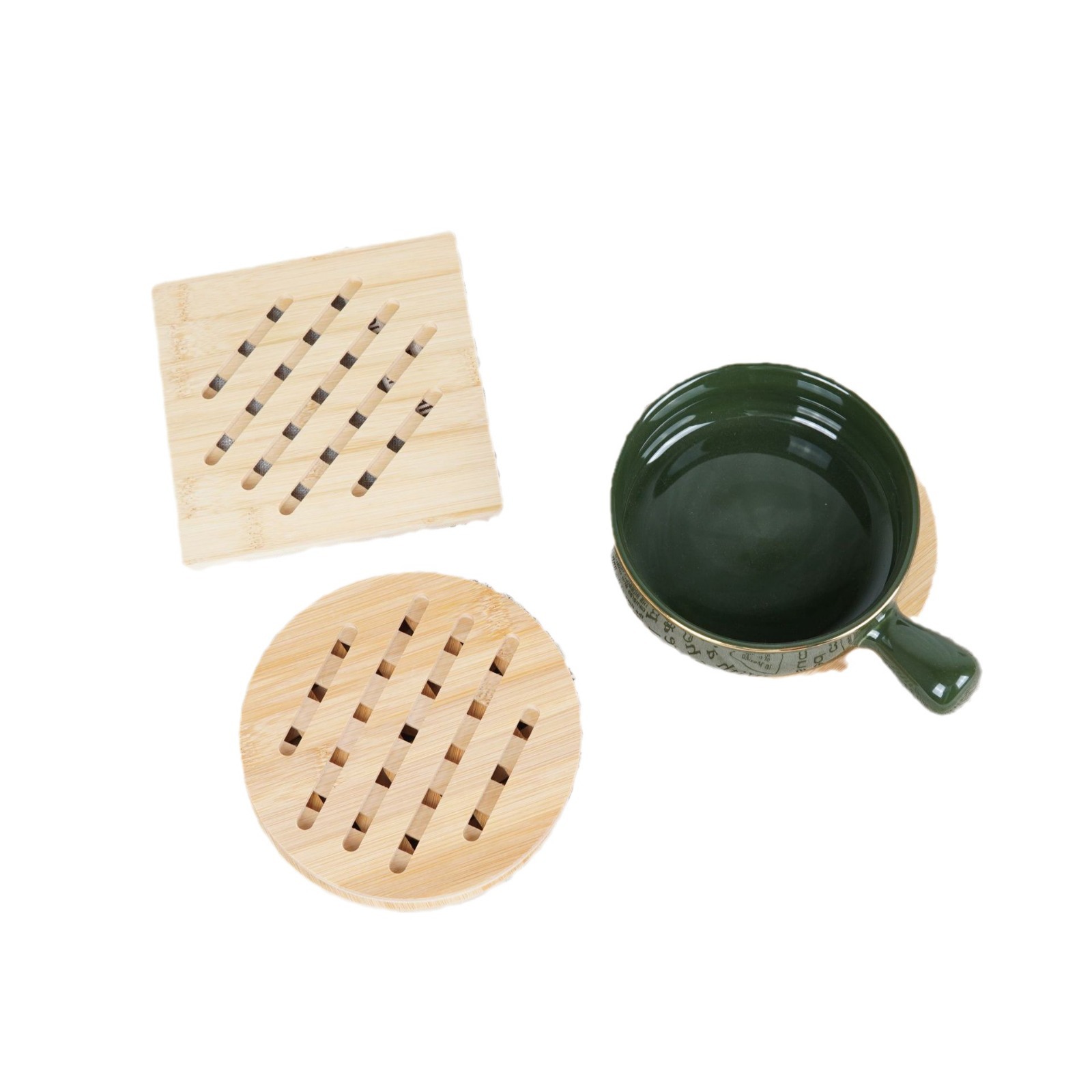 Alfombrilla de aislamiento térmico cuadrada de bambú y madera para el hogar Alfombrilla de olla de arena redonda de madera simple moderna Alfombrilla de mesa de comedor hueca de madera multifuncional