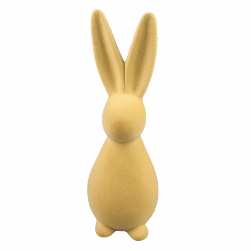 Pascua simulación cerámica terciopelo verde adorno de conejo cerámica flocado adorno de conejo decoración artesanal del hogar