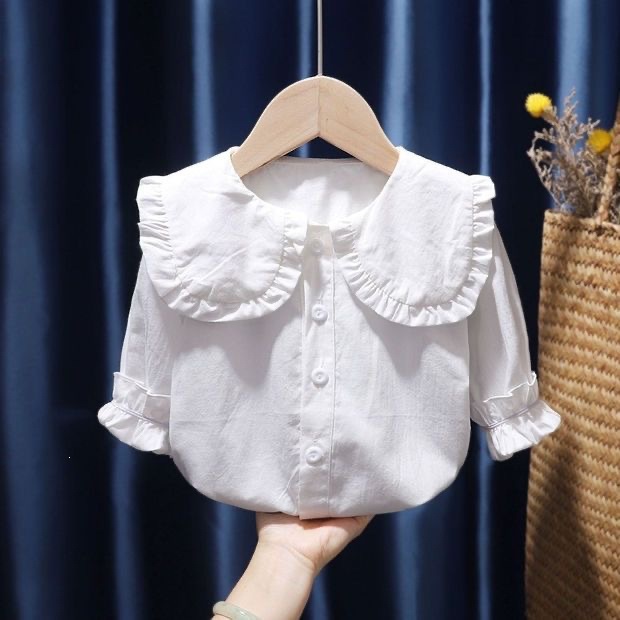 Girls' Long-Sleeve Shirt 2025 New Spring Fashion for Girls, Stylish Children's Pure Cotton Turn-Down Collar Baby Girl Shirt Trendy