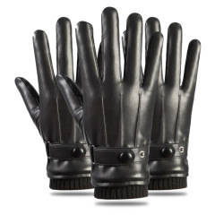 Warm leather gloves men's PU touch screen gloves plus velvet to keep out the cold driving full-finger outdoor cycling autumn and winter gloves