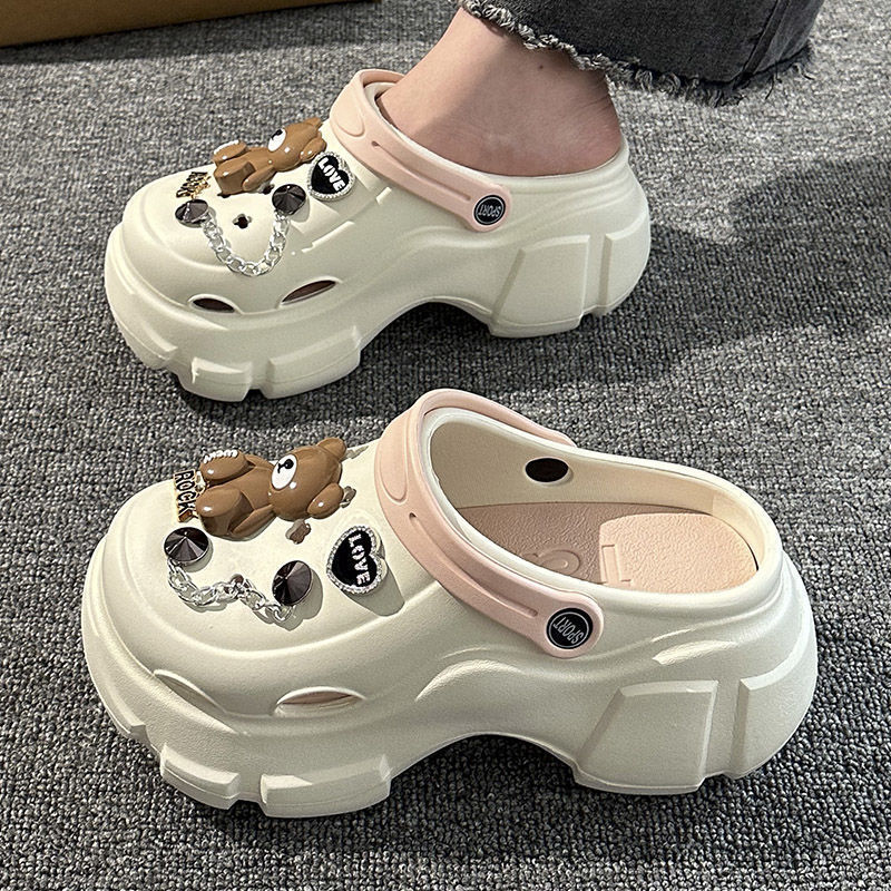2024 New Summer Puff Clogs Women's Anti-Slip and Anti-Odor Eva Thick-Soled Heightening Beach Sandals for Outer Wear