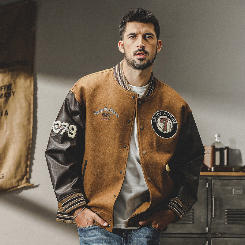Winter 720g heavy woolen coat men's American retro baseball uniform loose fashion brand Coach jacket autumn and winter