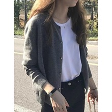 针织羊绒开衫女衫2025秋季短款圆领宽松外套大码毛衣工厂直销