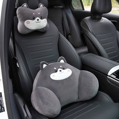 Wonderful world car headrest neck pillow four seasons universal waist pillow pillow cartoon cute car seat pillow (Headrest) - erha-dog-headrest-and-waistrest-1-set