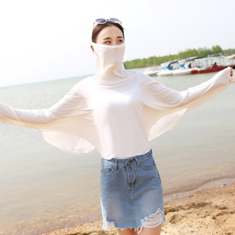 夏のサイクリング用モーダル薄手日焼け止め服、ゆったりとした長袖日焼け止め、顔と首を覆う女性用日焼け止め服|undefined