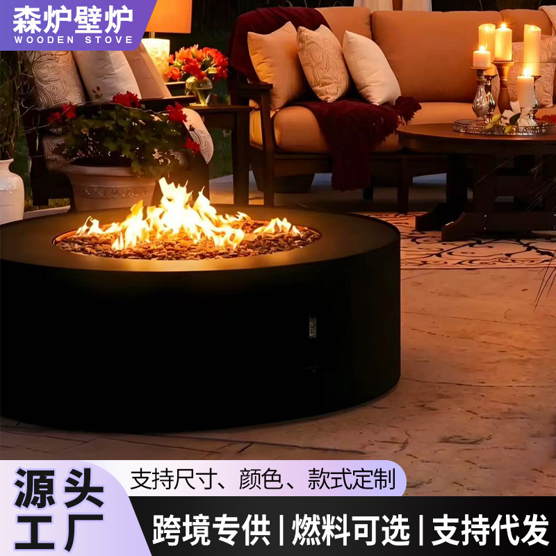 户外火焰酒精壁炉民宿圆形取暖围炉酒店庭院露营篝火丙烷燃气壁炉