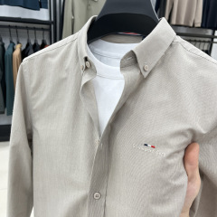 100% 純綿長袖シャツ男性春秋カジュアルポール男性シャツ青年紳士服上着寸シャツ外国貿易ブーム