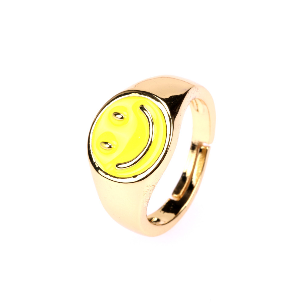 Anillo De Apertura De Cara Sonriente De Aceite De Goteo Chapado En Cobre De Moda display picture 4