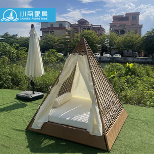 Xiao Zhou Outdoor Leisure Lounge Bed Villa Swimming Pool Outdoor Waterproof Sun Protection Courtyard Garden Solid Wood Triangle Bed Furniture