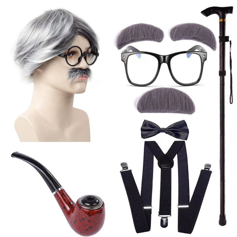 Halloween Cos Children's Performance Wig, Grandpa Vest, Wig, Beard, Elderly Combination Set, Costume Props Halloween Cos Children's Performance Wig, Grandpa Vest, Wig, Beard, Elderly Combination Set, Costume Props